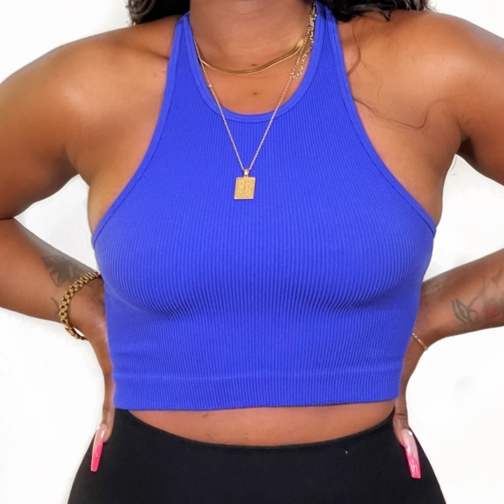 The Nova Ribbed Cropped Top - Royal Blue